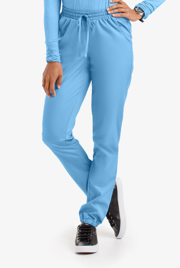 Butter-Soft STRETCH Women's 5-Pocket Jogger Scrub Pants - Petite - Blue Oasis - 1