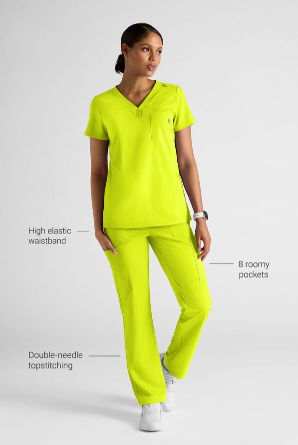 Butter-Soft STRETCH FLXTEK+ Women's 8-Pocket Straight Leg Cargo Scrub Pants - Lime Crush - 3