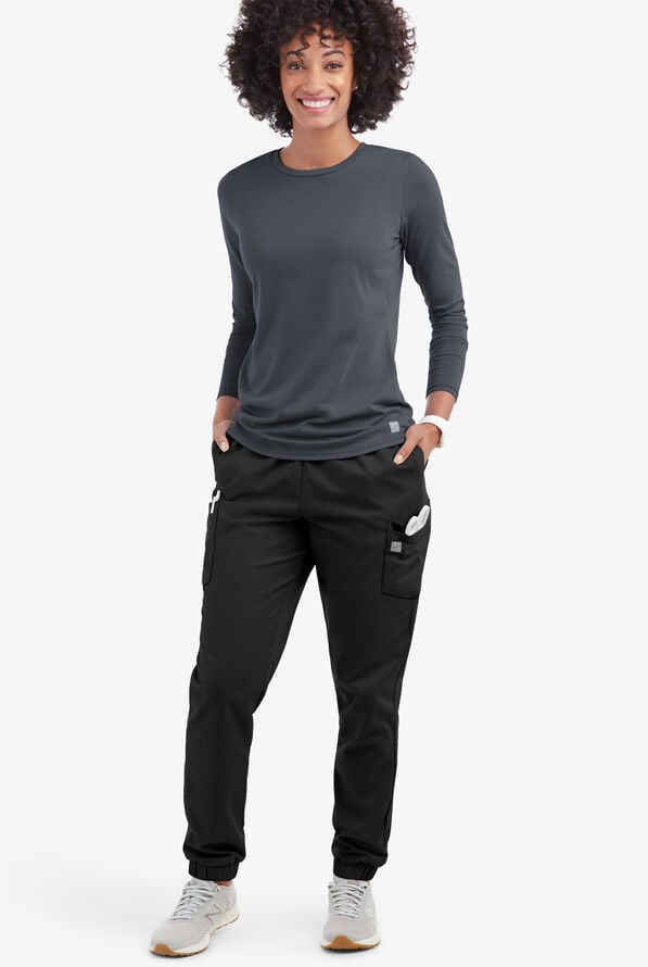 Butter-Soft Core Women's Long Sleeve Crew Neck Underscrub - Pewter - 2