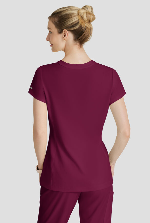 Blusa m&eacute;dica Skechers by Barco Coast STRETCH con tapeta en el cuello en V y 2 bolsillos para mujer - Wine - 4