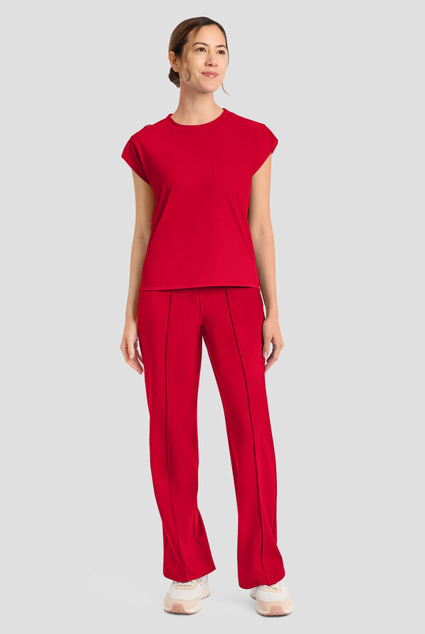 Cherokee Achieve Women's 1-Pocket STRETCH Raglan Sleeve Crew Neck Knit Scrub Top - Red - 4