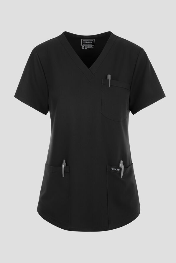 Cherokee Workwear Originals Ultra Women's 3-Pocket V-Neck Scrub Top - Black - 1