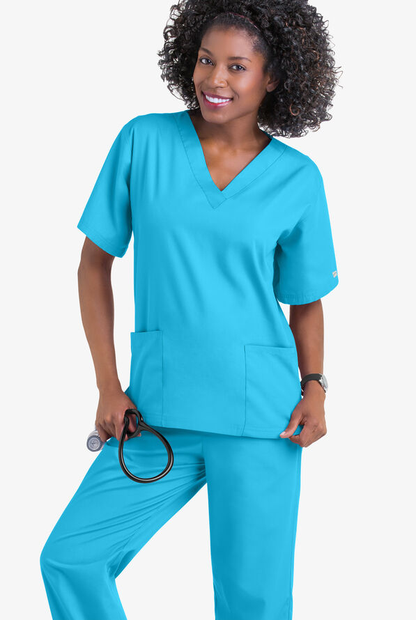 Blusa médica Butter-Soft Core by UA™ con cuello en V y dos bolsillos para mujer - Turquoise - 2