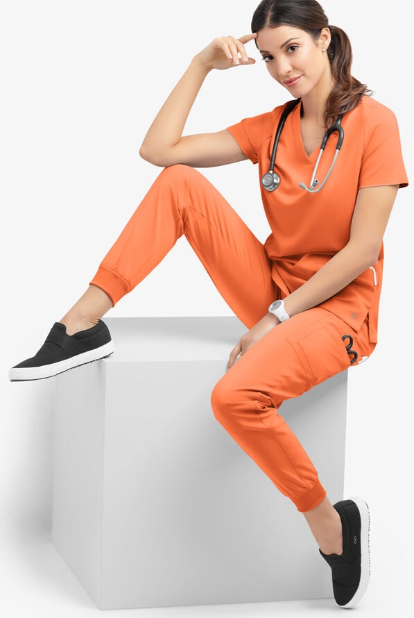 Easy STRETCH Mila Women's 7-Pocket Jogger Scrub Pants - Coral Sunset - 2