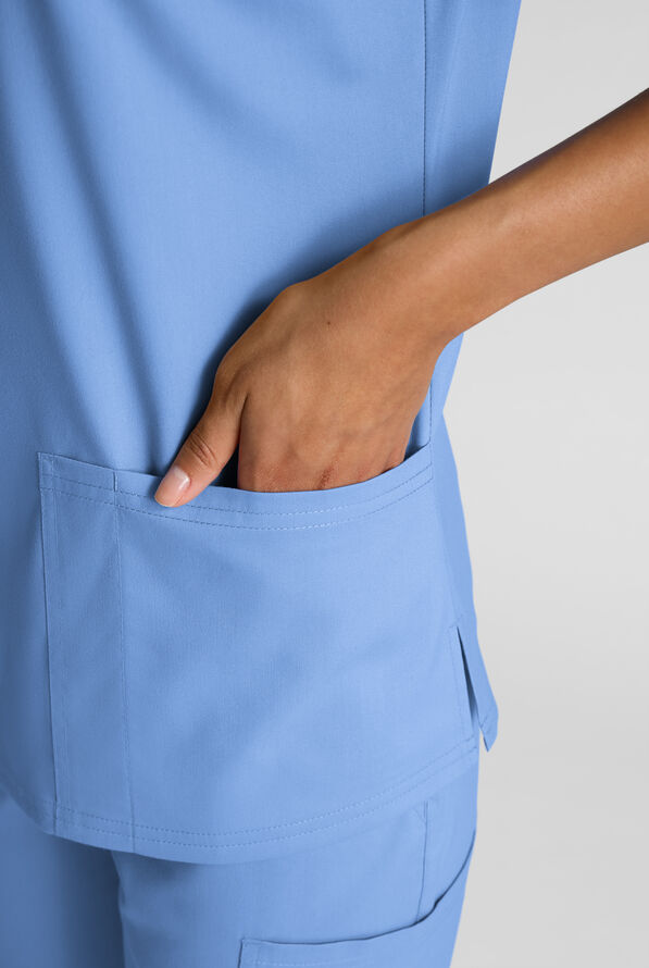 Butter-Soft STRETCH FLXTEK+ Women's 4-Pocket V-Neck Scrub Top - Ceil Blue - 6