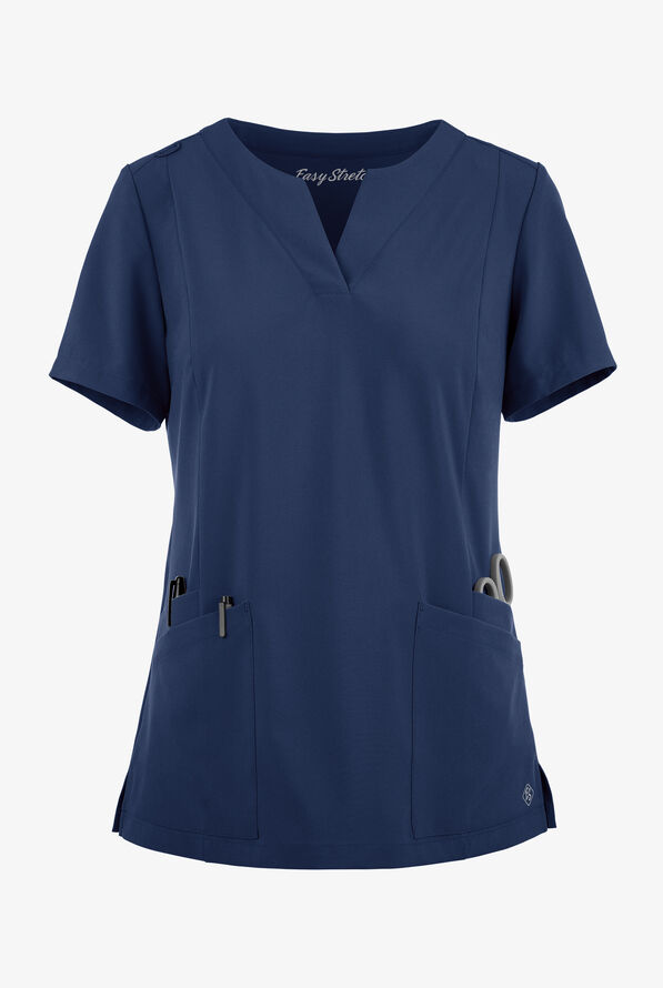 Easy STRETCH Chrisette Women's 4-Pocket with Feminine Neck Detail Scrub Top - Navy - 1