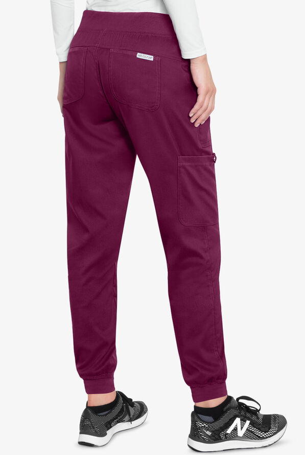 Med Couture Touch Women's 5-Pocket STRETCH Cargo Yoga Jogger Scrub Pants - Wine - 2
