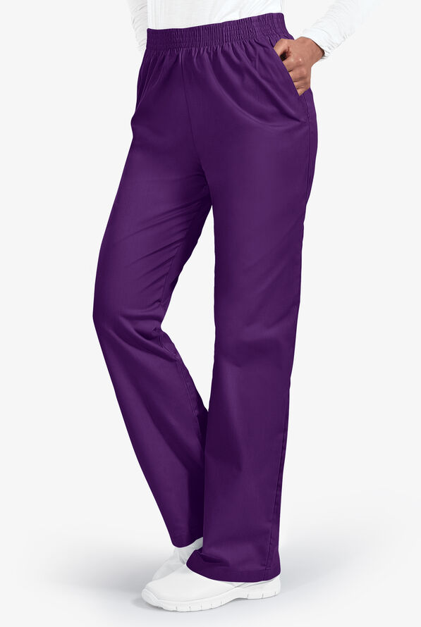 Butter-Soft Core Women's 2-Pocket Elastic Waist Scrub Pants - Eggplant - 1