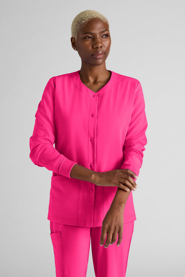 Easy STRETCH Rachel Women's 3-Pocket Snap Front Scrub Jacket - Reactive Pink - 1