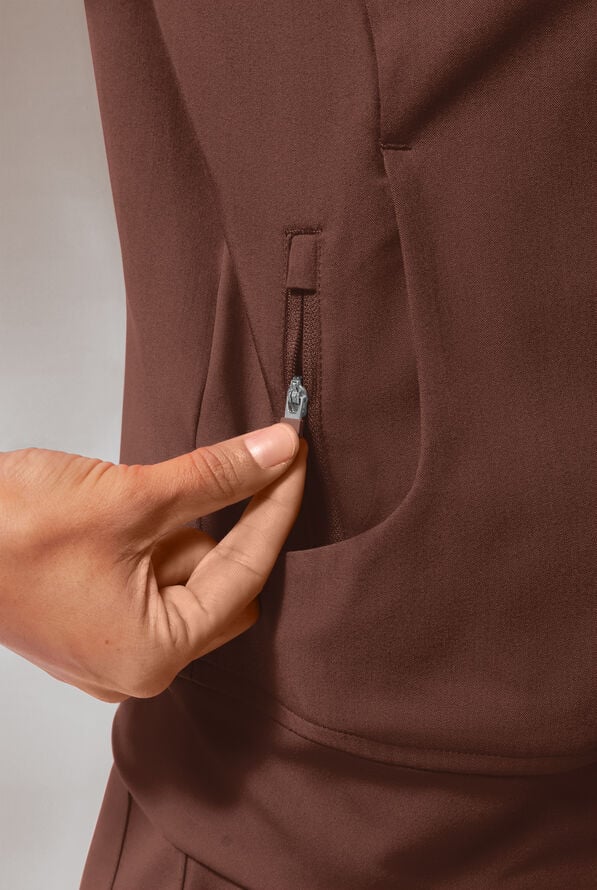 Hypothesis Base Women's 3-Pocket Relaxed Fit Zip Front Scrub Jacket - Bitter Chocolate - 3