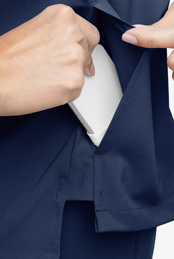 Easy STRETCH Taylor Women's 3-Pocket High Low Hem V-Neck Scrub Top - Navy - 4