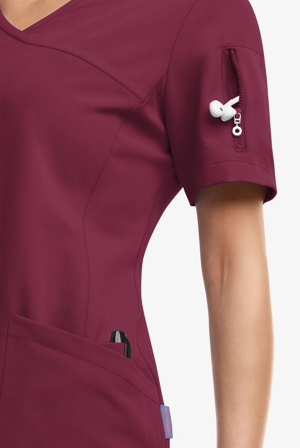Blusa m&eacute;dica MOVEMENT by Butter-Soft Capella estilo cruzado con 5 bolsillos para mujer - Wine - 4