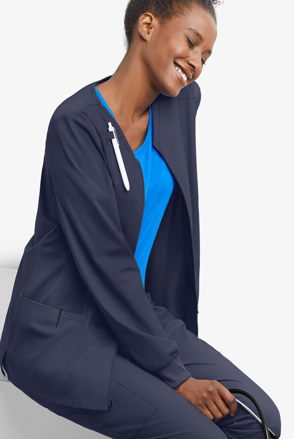 UA Exclusive Cherokee Workwear Professionals Active Women's 4-Pocket STRETCH Zip Front Scrub Jacket - Navy - 6