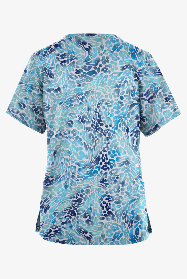 Butter-Soft Originals Leopard Wave Royal Women's 2 Pocket V-Neck Print Scrub Top - null - 2