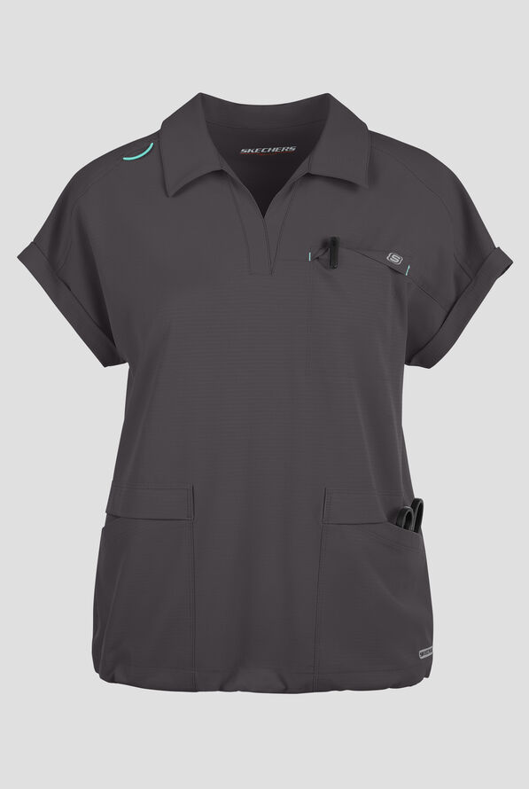 Skechers by Barco Ripstop Charlie Women's 3-Pocket STRETCH Dolman Sleeve Collar V-Neck Scrub Top - Pewter - 1