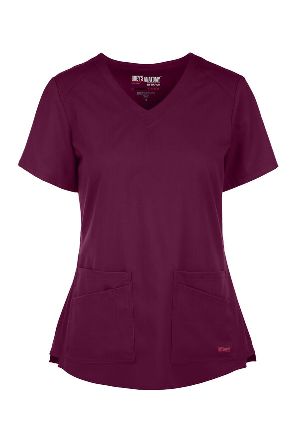 Grey's Anatomy by Barco Spandex STRETCH Emma Women's 4-Pocket V-Neck Scrub Top - Wine - 1