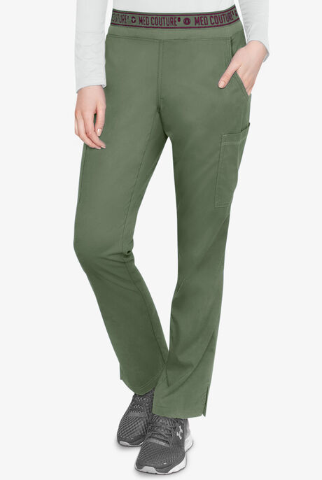 Med Couture Touch Women's 7-Pocket STRETCH Logo Elastic Double Cargo Yoga Scrub Pants