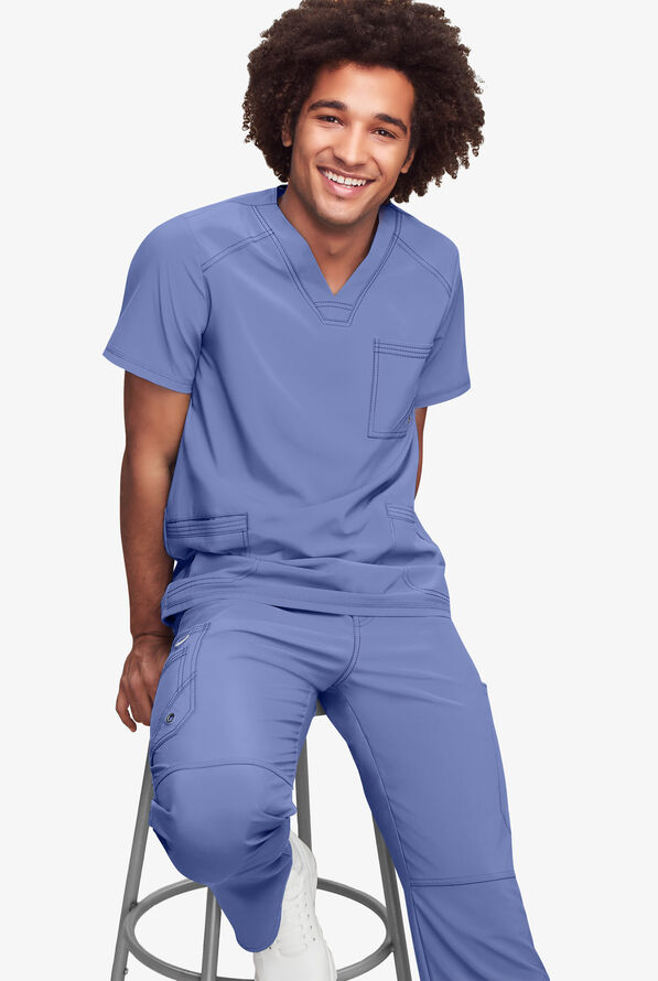 Camisa médica Cherokee Infinity con 2 bolsillos y paneles laterales de tejido para hombre  - Ceil Blue - 2