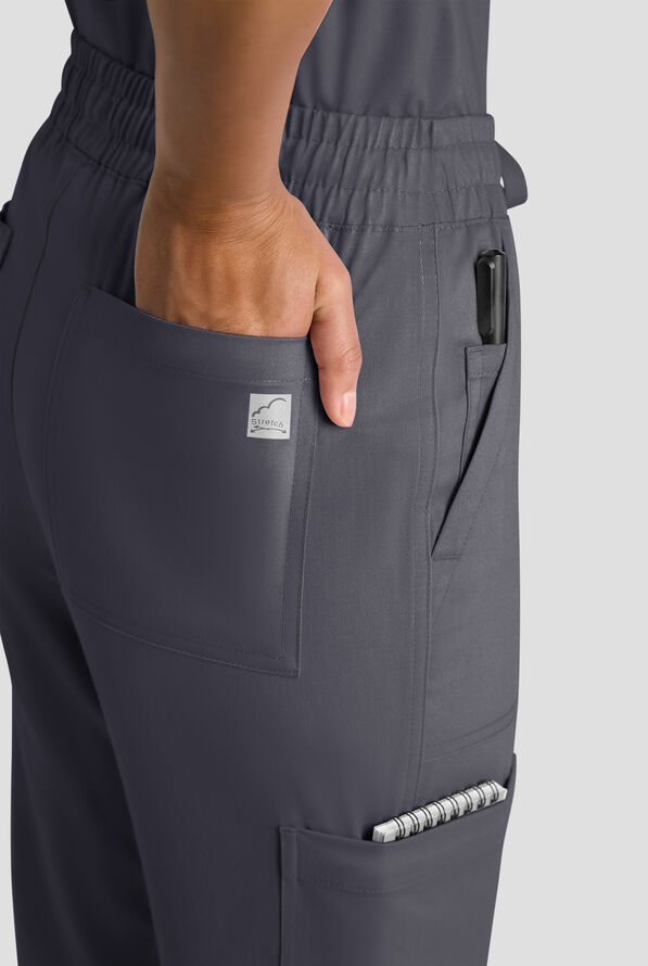 Butter-Soft STRETCH FLXTEK+ Women's 8-Pocket Straight Leg Cargo Scrub Pants - Petite - Pewter - 4
