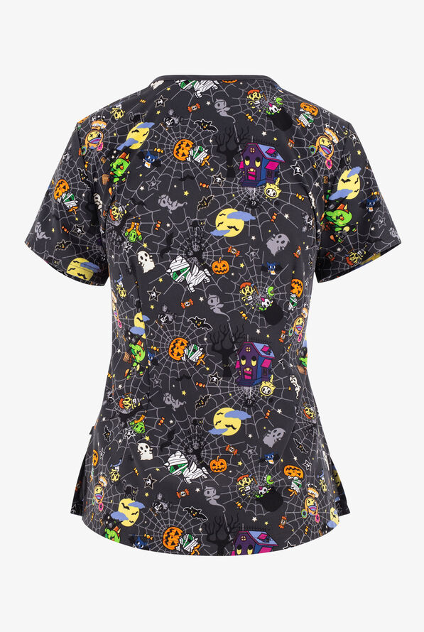 koi tokidoki After Dark Halloween Women's 3-Pocket STRETCH V-Neck Print Scrub Top - null - 2