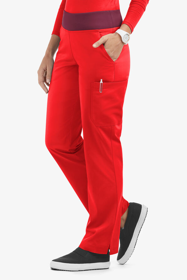 Butter-Soft STRETCH Women's 4-Pocket Knit Waistband Yoga Scrub Pants - Tall - Venetian Red/Wine - 1