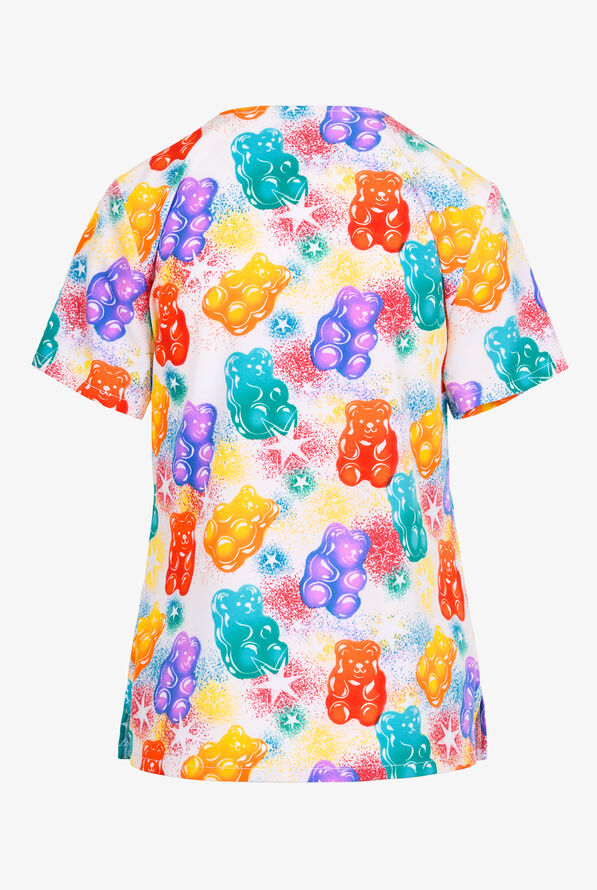 Cherokee Beary Rainbow Women's 2-Pocket STRETCH V-Neck Print Scrub Top - null - 2