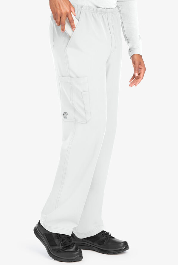 Skechers by Barco Structure Men's 4-Pocket STRETCH Cargo Scrub Pants - White - 1