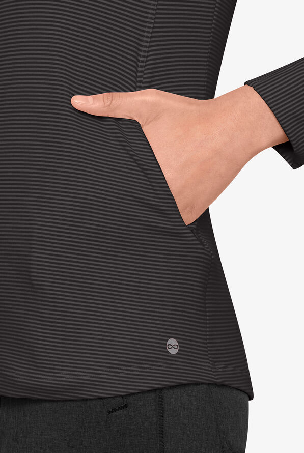 Cherokee Infinity Women's 3-Pocket STRETCH Striped Long Sleeve Knit Underscrub - Pewter/Black - 5