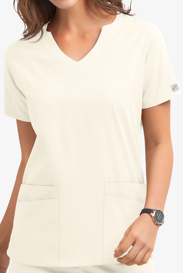 Butter-Soft Core Women's 4-Pocket Scallop Neck Scrub Top - Pearl - 3