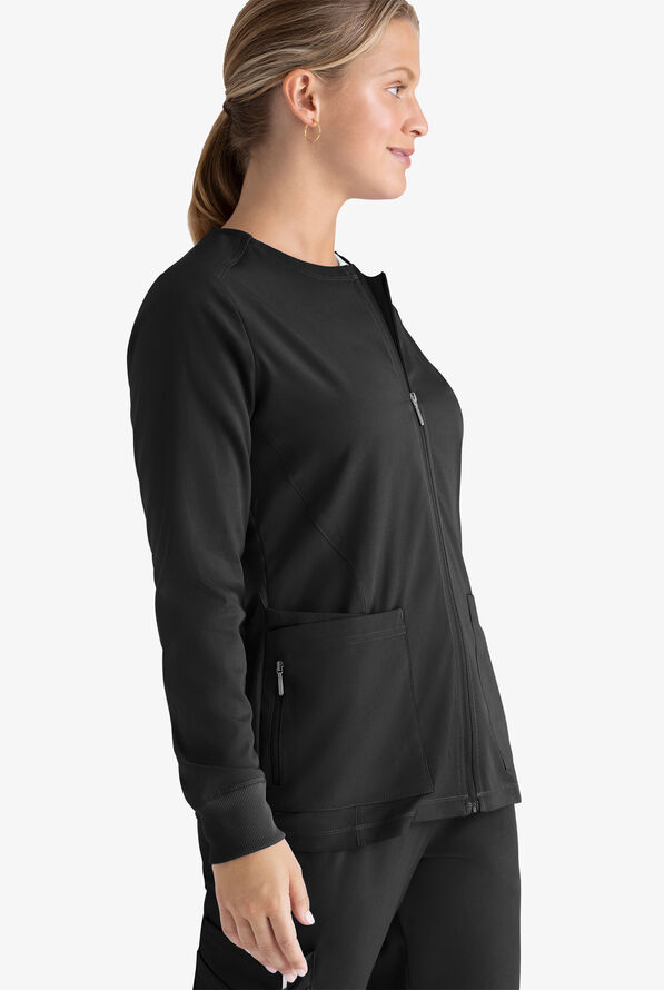 Grey's Anatomy by Barco Spandex STRETCH Gianna Women's 5-Pocket Zip Front Scrub Jacket - Black - 3