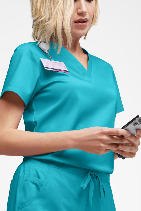 Butter-Soft STRETCH Women's V-Neck Tuck In Top - Teal - 2