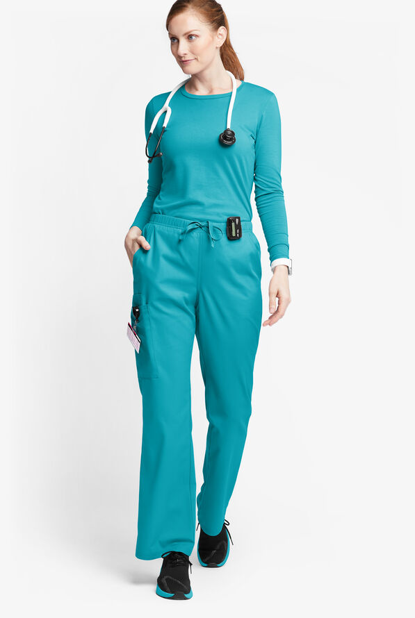 Butter-Soft Originals Women's 6-Pocket Mid Rise Flare Leg Scrub Pants - Tall - Teal - 4