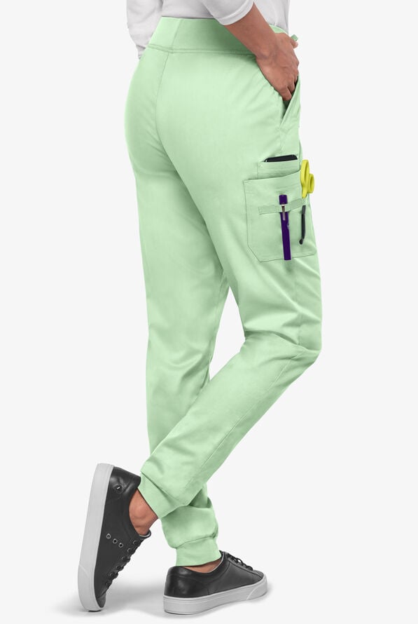 Butter-Soft STRETCH Women's 5-Pocket Cargo Jogger Scrub Pants - Soft Mint - 4