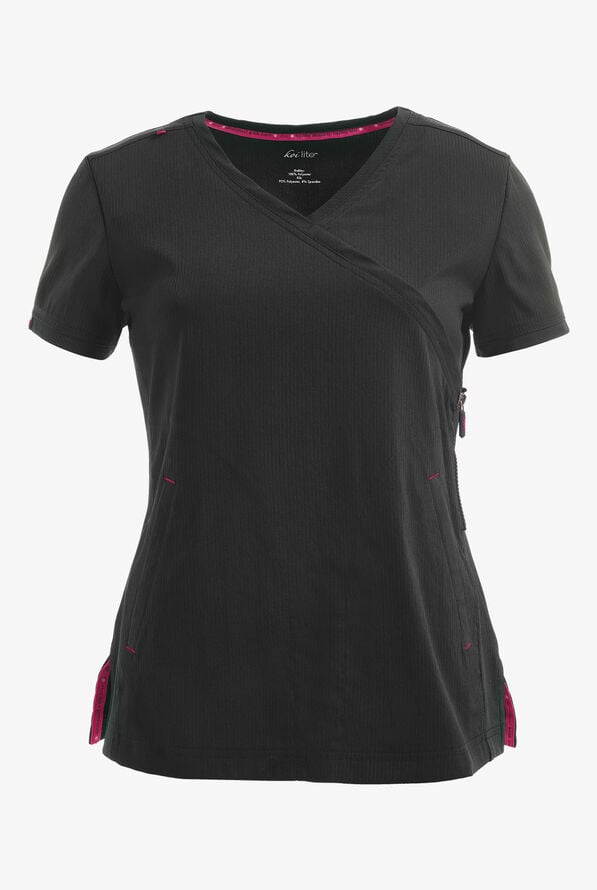 Blusa m&eacute;dica koi Lite&trade; Philosophy STRETCH estilo cruzado con 3 bolsillos y cremallera para mujer - Black - 1
