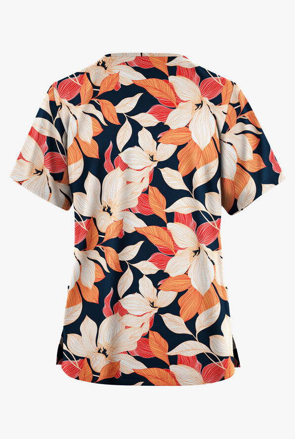 Butter-Soft Originals Lily Dreams Navy Women's 2-Pocket V-Neck Print Scrub Top - null - 2