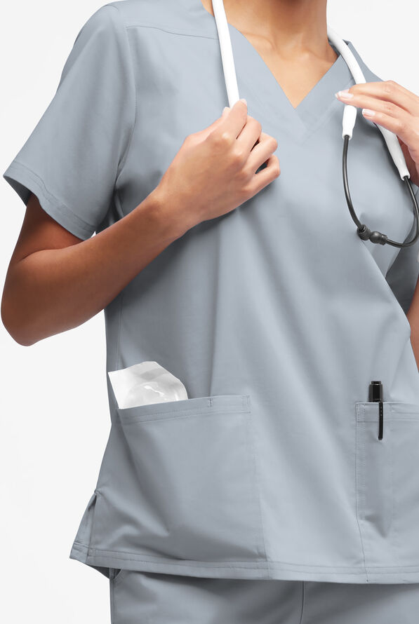Butter-Soft STRETCH Women's 4-Pocket V-Neck Scrub Top - Silver - 2