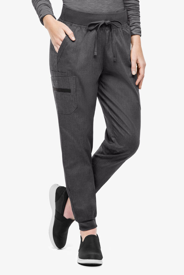 Butter-Soft STRETCH Women's 5-Pocket Cargo Jogger Scrub Pants - Petite - Heather Charcoal/Pewter - 1