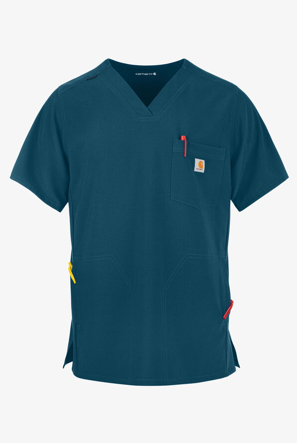 Carhartt Cross-Flex Men's 3-Pocket STRETCH V-Neck Scrub Top - Caribbean Blue - 1