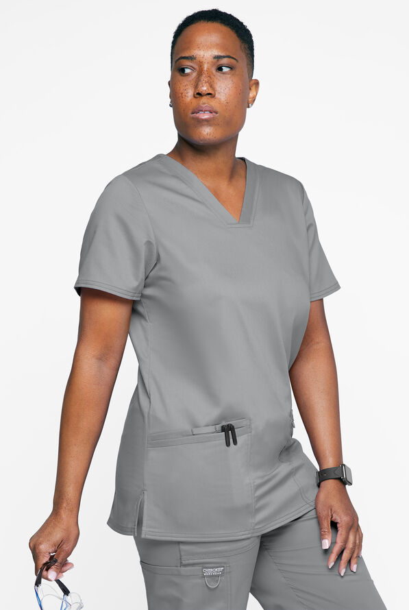 Cherokee Workwear Revolution Women's 3-Pocket STRETCH V-Neck Scrub Top - Grey - 2