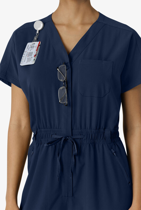 Wink Renew Women's 7-Pocket STRETCH V-Neck Cargo Jogger Jumpsuit - Navy - 4