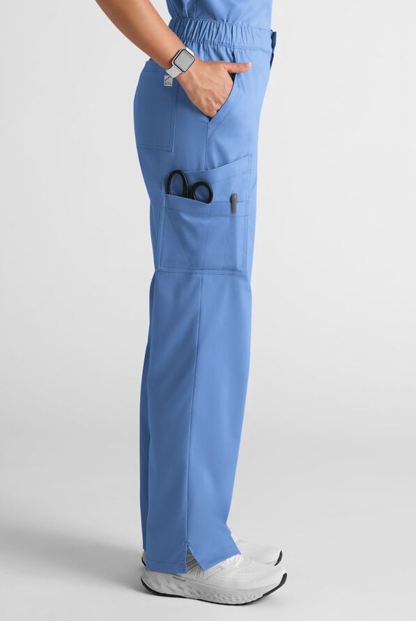 Butter-Soft STRETCH Women's 8-Pocket Cargo Button Front Pant With Fly Scrub Pants - Ceil Blue - 2