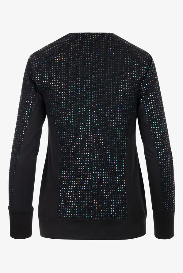 koi Lite Iridescent Black Women's 2-Pocket Zip Front Print Scrub Jacket - null - 2