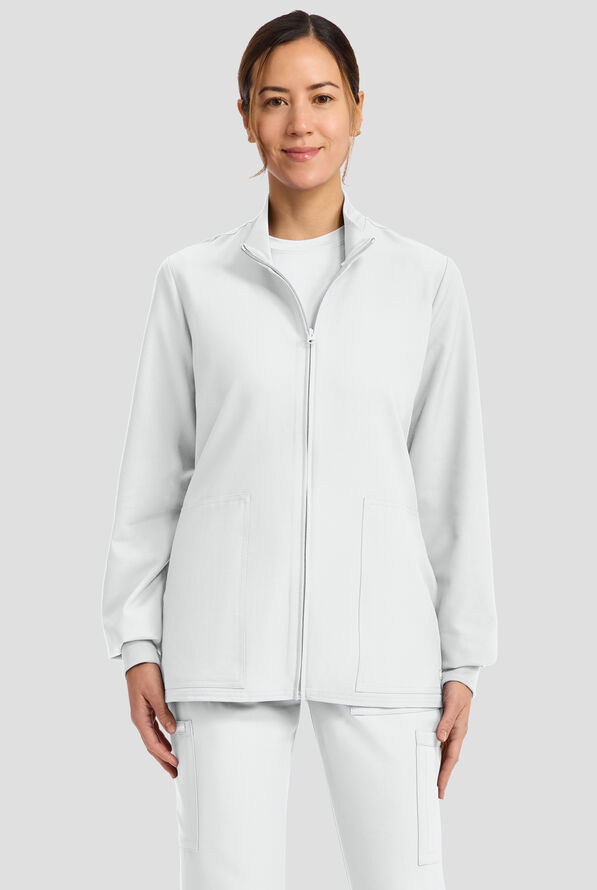 Cherokee Workwear Originals Ultra Women's 2-Pocket Crew Neck Zip Front Scrub Jacket - White - 2