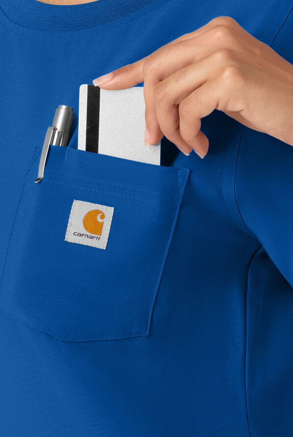 Blusa m&eacute;dica Carhartt Cross-Flex Force STRETCH con cuello redondo y 1 bolsillo para mujer - Royal - 5