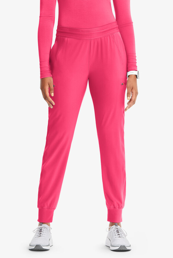 Infinity GNR8 Women's 4-Pocket STRETCH Rib-Knit Internal Drawstring Cargo Jogger Scrub Pants - Power Pink - 1