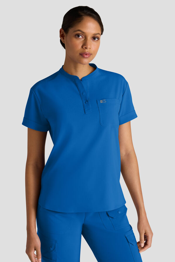 Easy STRETCH Bella Women's 1-Pocket Henley Scrub Top - Royal - 1