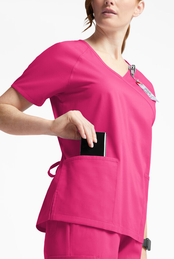 Butter-Soft Originals Women's 3-Pocket Mock Wrap Scrub Top - Fuchsia - 4
