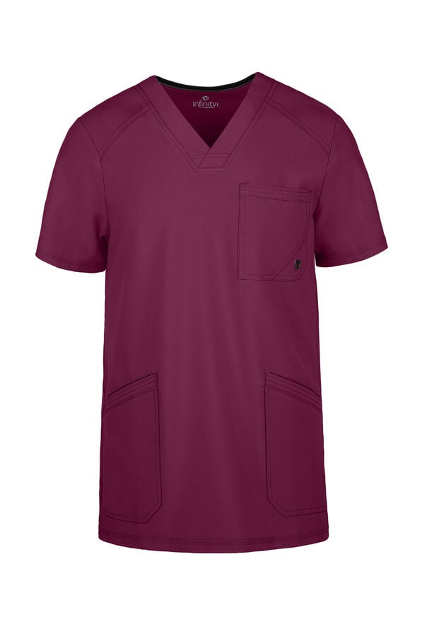 Camisa m&eacute;dica Cherokee Infinity con 2 bolsillos y paneles laterales de tejido para hombre  - Wine - 1