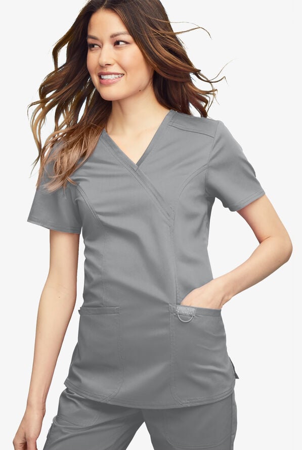 Blusa médica Cherokee Workwear Revolution estilo cruzado con 2 bolsillos para mujer - Grey - 2
