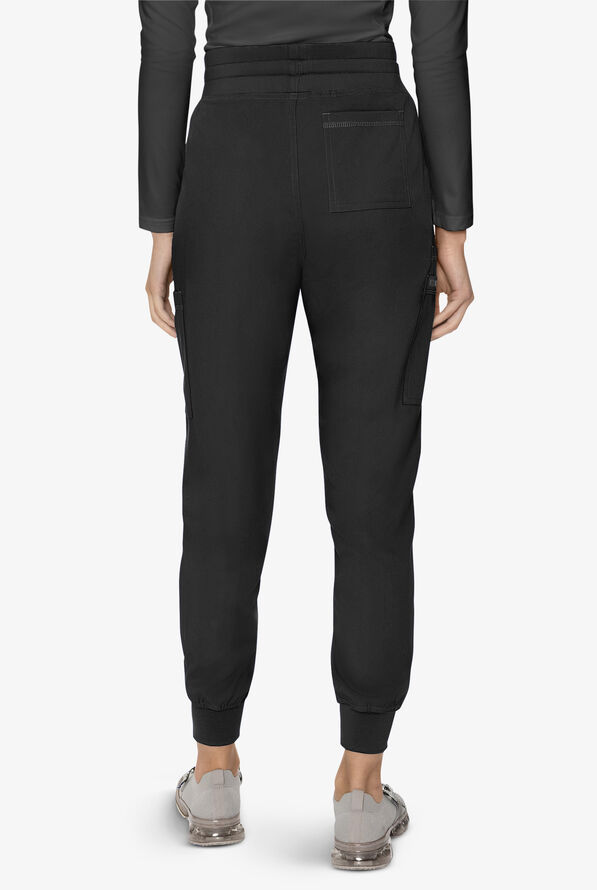 Med Couture Touch Women's 6-Pocket STRETCH High Waisted Double Cargo Jogger Scrub Pants - Black - 4